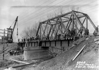 Railroad bridge construction, east side looking south, 10:38 AM