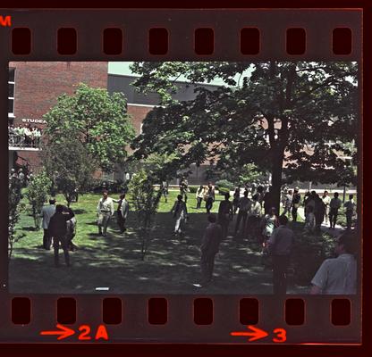 Groups of people in front of the Student Center