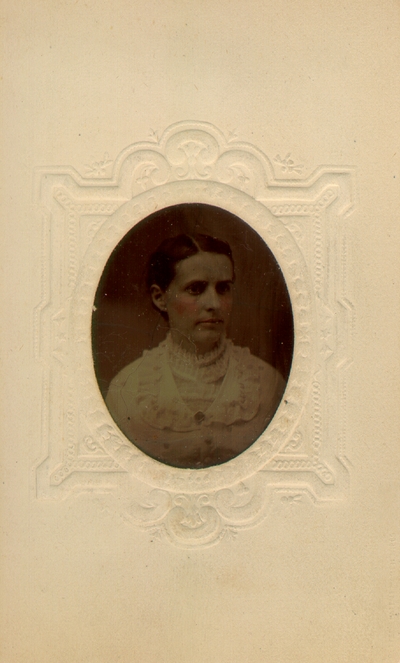 Mrs. M.C. Lyle in fancy white blouse, mounted on fancy card