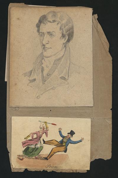 An etching of Charles Lamb by C. A. Platt for Lamb's A Dissertation Upon Roast Pig and a pencil portrait of Lamb [by Edward White?]