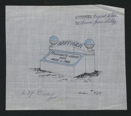 Drawing plan of the tombstone for Laura Jean Libbey's mother, Elizabeth Libbey