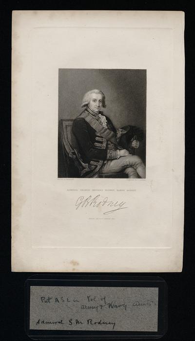George Brydges Rodney, 1st Baron Rodney print, with original notation from disbound volume