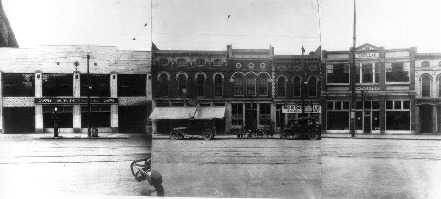 W. Main - Broadway to Spring (South), 418  Ky. Motors Corp. , 420-424  S.P. Penny Co., 426  Mrs. Icy Tupts, 428  Leet's Ladies' Furnishings, 430  Sample Furniture Co., 432-434  A.L. Good Furniture, 436  Lexington Cadillac Co., 442  J.B. Melvin