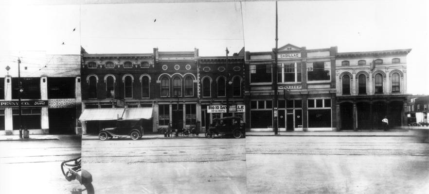 W. Main - Broadway to Spring (South), 426  Mrs. Icy Tupts, 428  Leet's Ladies' Furnishings, 430  Sample Furniture Co., 432-434  A.L. Good Furniture, 436  Lexington Cadillac Co., 442  J.B. Melvin