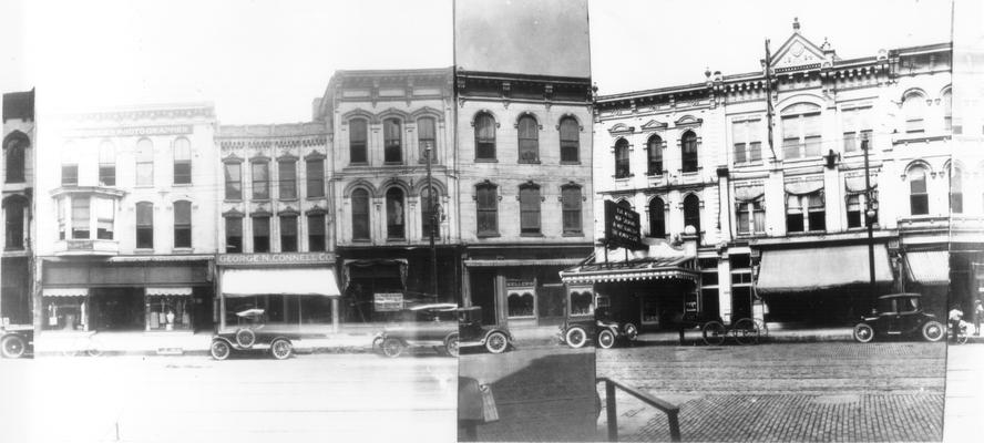 W. Main - Broadway to Mill (North), 343  Lexington Cloak and Suit Store, 341  Mrs. P. Didcot, Milliner, W.R. Humphrey, Photographer, 337  George N. Connell Co., 333  R.L. Welch, 327  Keller's Florist, 325  Ada Meade Theater, 317-319  Spengler's Art and Gift Shop