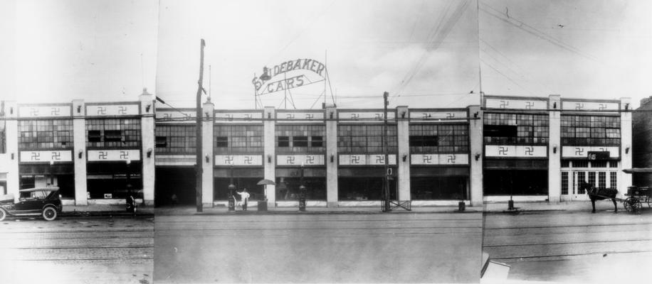 E. Main - DeWeese to Western (North), Studebaker Cars (large building)