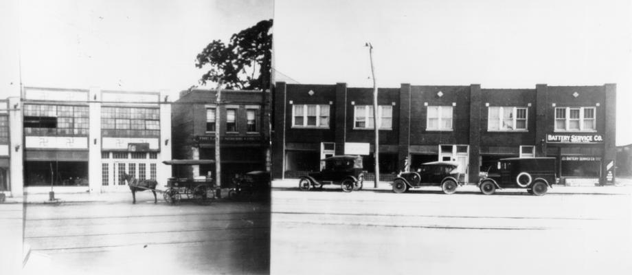 E. Main - DeWeese to Western (North), Studebaker Cars (large building), 337  The L. Gay Strode Co., 341  W.B. Davidson, H.R. Markwell, 343  Battery Service Co