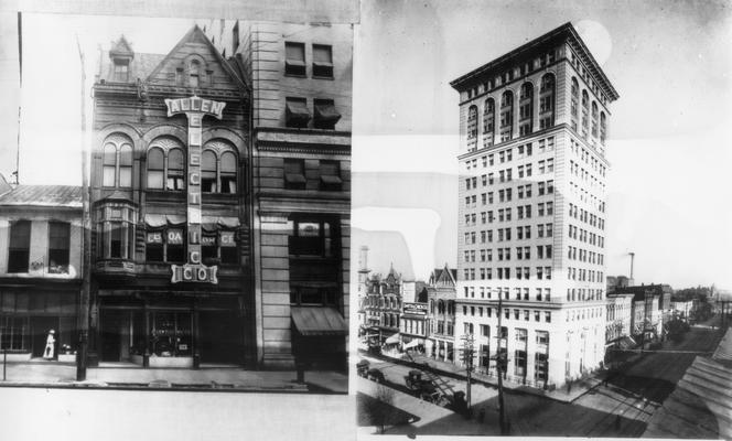 N. Upper - Short to Main (East), 112  Allen Electric Co., 110  Misses Drake, E.G. Walters, N.E. Corner Upper  &  Main  Fayette National Bank Building