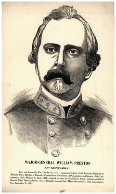 Major General William Preston (1816-1887), C.S.A.; Lexington, Kentucky native; served in the Kentucky State Legislature