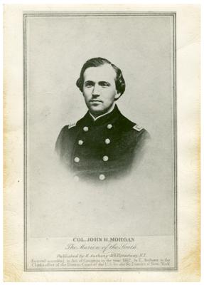 Brigadier General John Hunt Morgan C.S.A.; Morgan in uniform as a lieutenant in the Mexican-American War (1846-1848) (reproduction of albumen carte de visite, Morgan listed as                              Col. John Hunt Morgan / The Marion of the South)