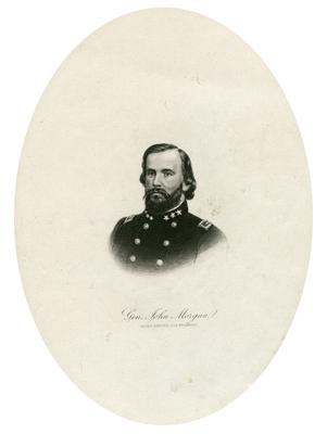 Brigadier General John Hunt Morgan C.S.A.; Morgan in uniform as a brigadier general, engraving