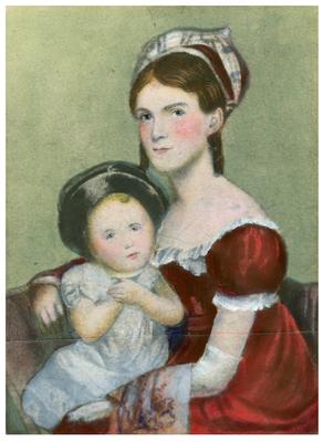 Henrietta Hunt with John Hunt Morgan as infant, reproduction of painted miniature