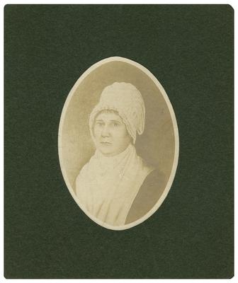 Mary Dagsworthy (1748-1814), wife of Abraham Hunt; handwritten on back in ink                              Mary Dagwsorthy / wife of Abraham / Hunt (2nd wife) / 1748 - April 4 - 1814, reproduction of a painted portrait