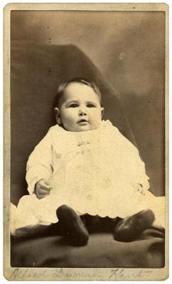 Alfred Duncan Kent (?-?), infant; removed from pg. 27 of album; handwritten on front in pencil                              Alfred Duncan Kent