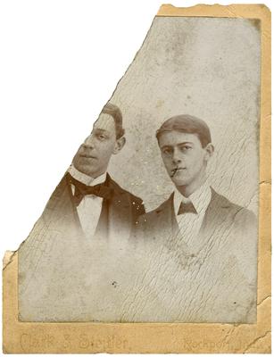 Two unidentified men; found loose in back cover of album