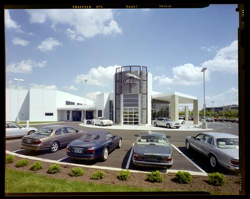 Burchfiled and Thomas, Jaguar and Land Rover automobile dealership, 2 images