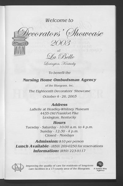 Decorator's Showcase, Lexington, KY, program