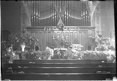 Harvest left on the altar at Centenary Church;                          Centenary // M E Church // Centenary Church // Thanksgiving 1902 handwritten on envelope