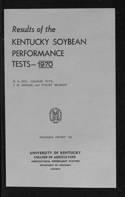 Progress report (Kentucky Agricultural Experiment Station) n.191