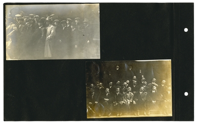 (2) photos: group of men; group of men looking to upper left