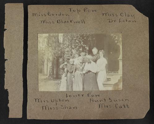 Handwritten title on album page: Miss Gordon, Miss Clay, Miss Blackwell and Dr. Eaton // Miss Upton, Aunt Susan, Miss Sharr and Mrs. Catt