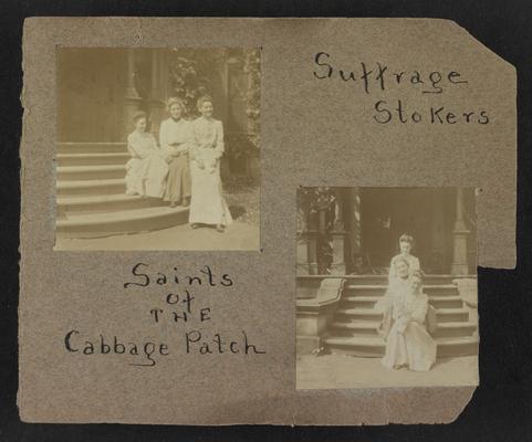 Handwritten title on album page: Suffrage Stokers