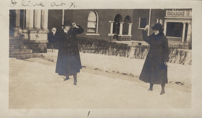 Two women in snow (presumed to be 1916)