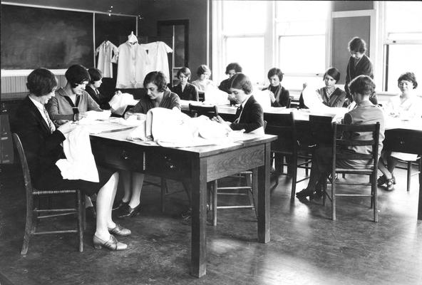 Students in sewing class
