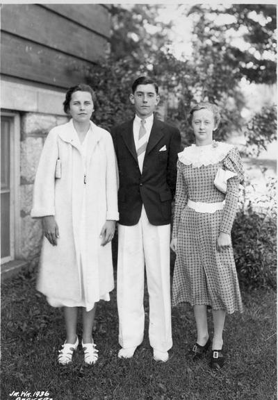 Two young woman and a man, Junior Week Officers, 1936