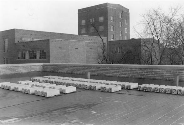 View from the top of a building at boxes related to the Works Progress Administration Project