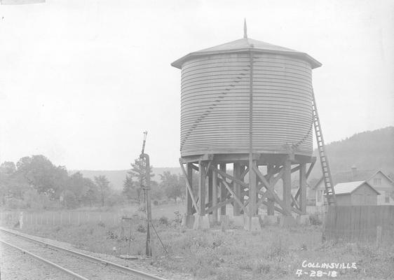Water Tower for refilling steam locomotive, Collinsville, April 28, 1918