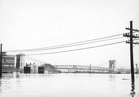 Cincinnati, Ohio, view from West and Vine Street, Freight station & Suspension Bridge August 2, 1913