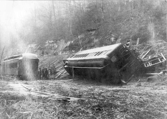 Overturned train car, July 3, 1934