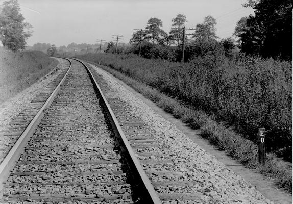 Railroad tracks with E 0 marker