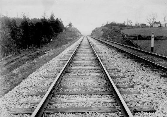 Railroad tracks with S W marker