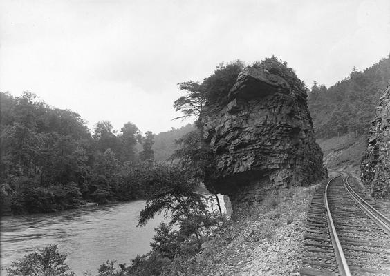 Railroad tracks beside river