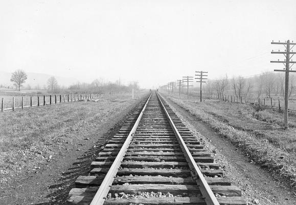Railroad tracks passing through farm land