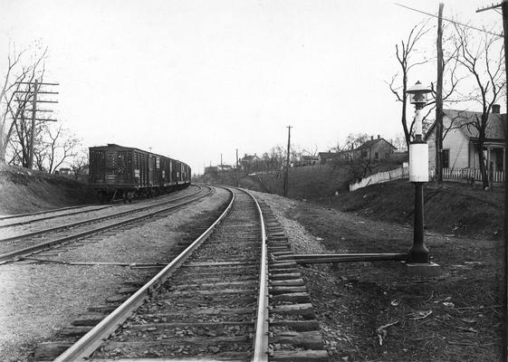 Railroad cars and track crossing