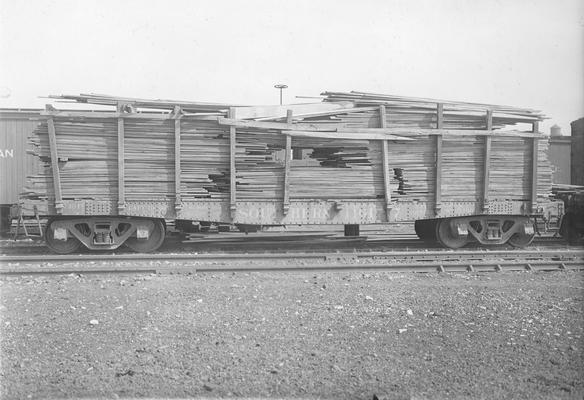 Railroad car and cargo of boards