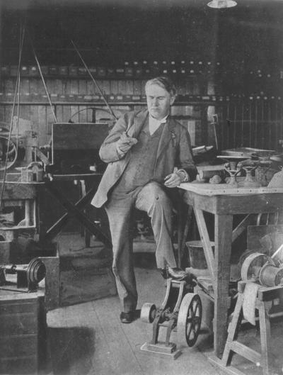 Inventor Thomas Edison working in laboratory, Photographer, unknown