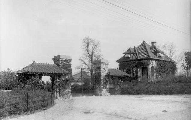 Elmendorf gate house at main entrance, fall 1901, Haggin glass negative, GN1001, printed for John Wyatt, fall 1964