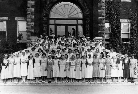 Home Economics on front steps of Miller Hall, no date