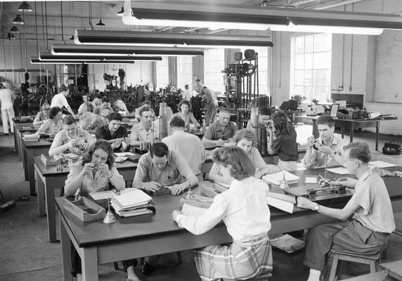 Men and Women students in chemistry laboratory, circa 1949