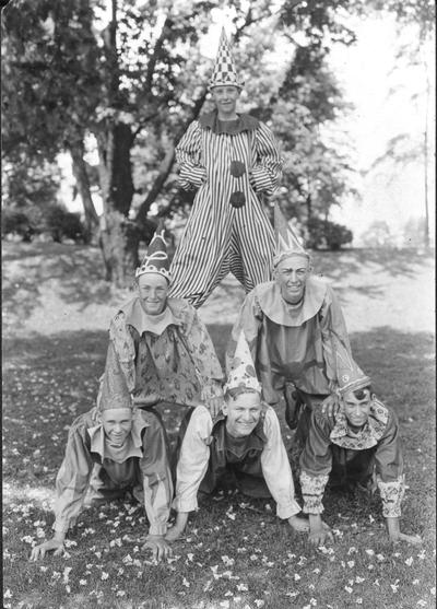 Students in clown costumes