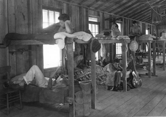 Students relaxing in the bunkhouse