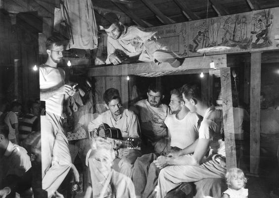 Students on bunk beds during the surveying field trip