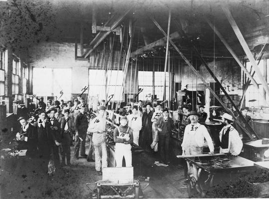 Students in Wood Shop class, Professor Johnson, June 1900