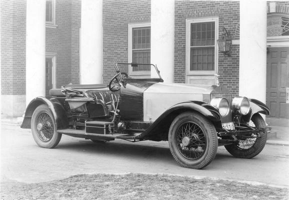 1921 Rolls Royce car owned by Charles H. Anderson, Professor of Engineering Design, 1919 - 1938 in front of Kinkead Hall, birth, Birmingham England, September 17, 1868 and death, December 29, 1959