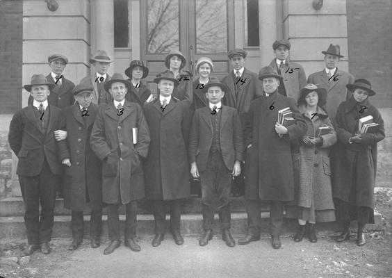 History Club, co-ed group, 1916-1917, 1. - 3.? 4. W. E. Butt 5. - 14.? 15. George E. Park 16. Edward Tuthill, Professor of History, page 236, 1917 