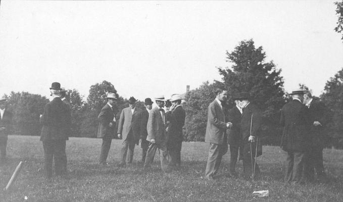 Silver Jubliee, College of Mechanical Engineering, June 1916, President Henry Barker, tallest man of group and President Emeritus James Patterson, with crutch